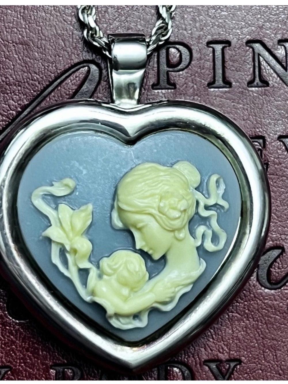 Heart Cameo Pendant Necklace in Light Blue and Cream
